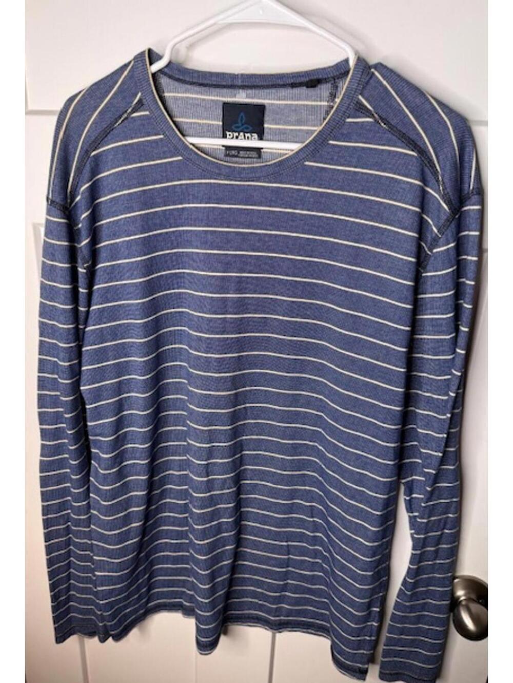 NWOT Prana blue & Cream striped shirt long sleeve size XL Mens